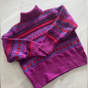 rag & bone Cropped Purple and Red Cowl Neck Sweater